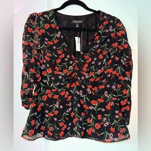Banana Republic Ruched Peplum Top in black and red floral